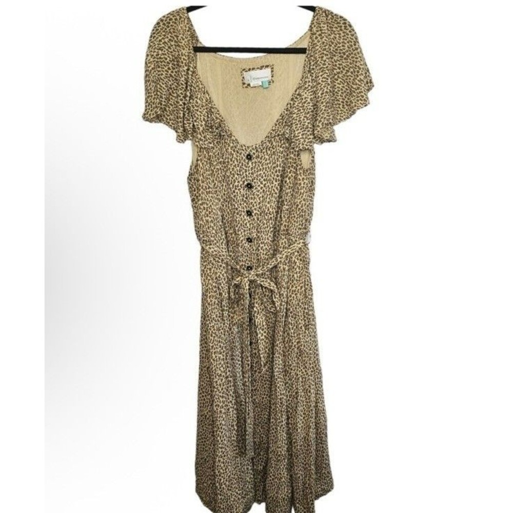 Anthropologie Bolano Leopard Midi Dress Flutter Sleeve Button Front Size 22 - Picture 5 of 8
